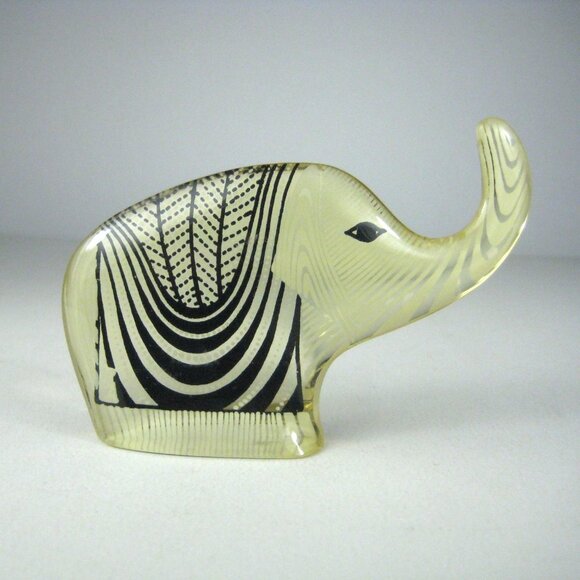 Abraham Palatnik Lucite Elephant Op Art Black White Figurine Sculpture Small 4in - Picture 1 of 10